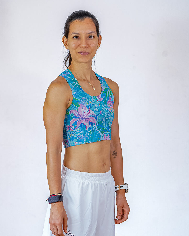 Top doble faz SIN costuras Tropical Azul